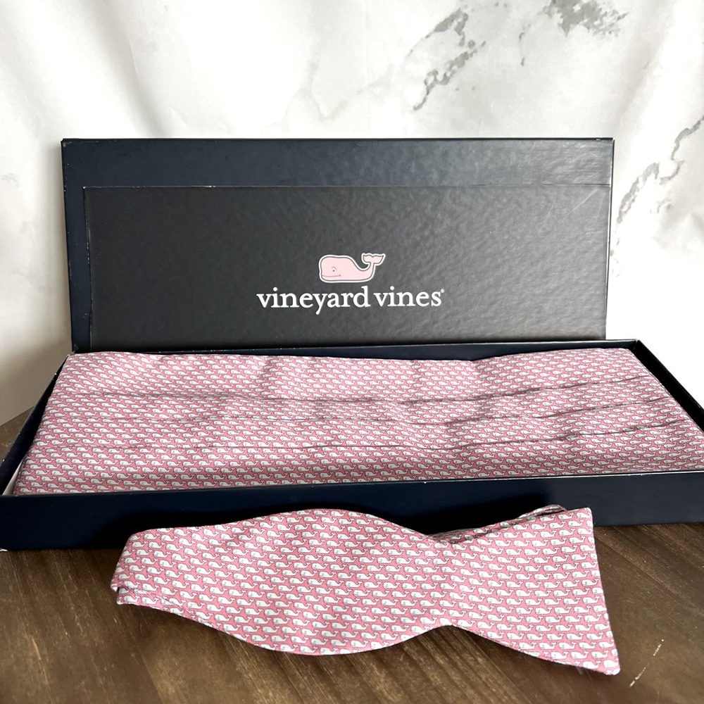 Vineyard Vines Whales Bow Tie & Cummerbund-pink.